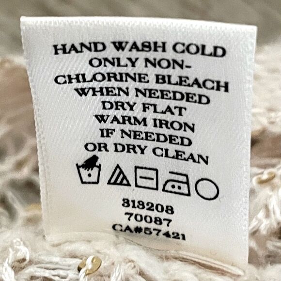 Ann Taylor Sequin Loose Knit Champagne Lurex Dolman Sweater Size M Wool Blend - Picture 9 of 9